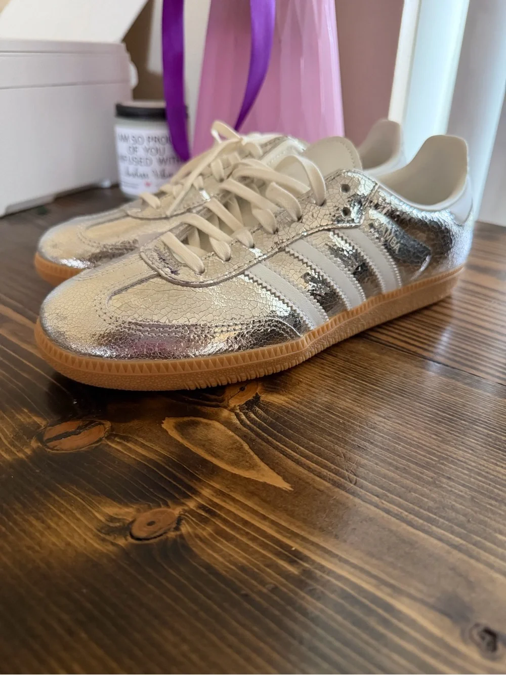 adidas Samba Metallic Silver and White Sneaker